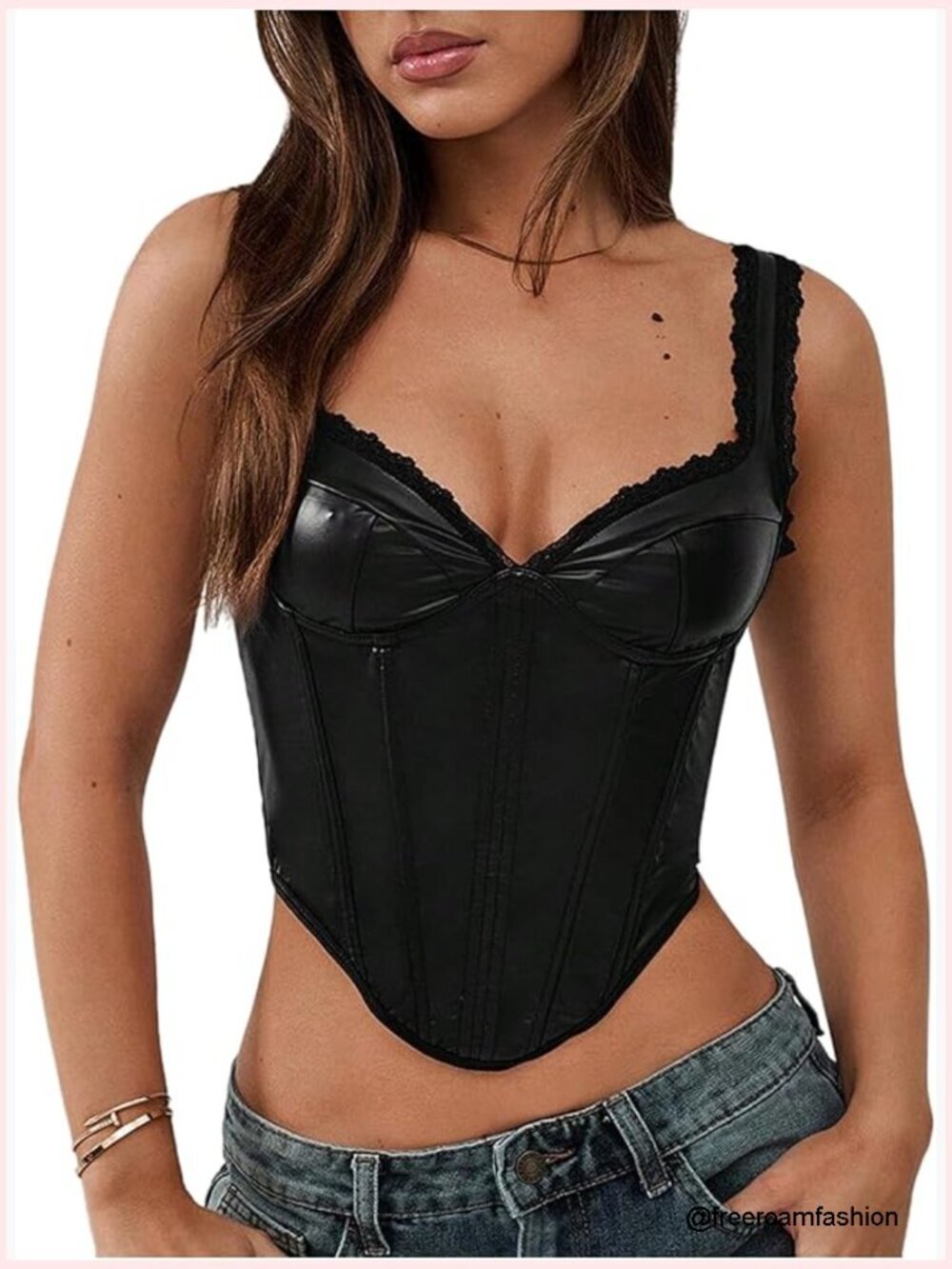 Sleeveless Crop Cami Top PU Leather Corset Asymmetrical Hem